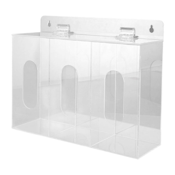 Soporte dispensador de guantes de acrílico con tapa, caja para guantes, montaje en pared, transparente para 3 cuadrículas