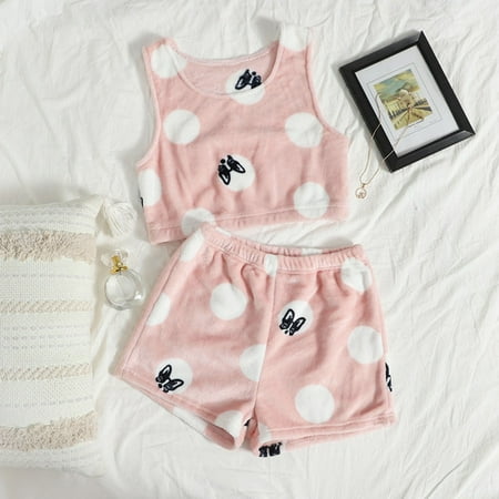 

Finelylove Womens Pajama Sets Shorts Pleather Shorts Shorts Low Waist Rise Polka Dot Pink S