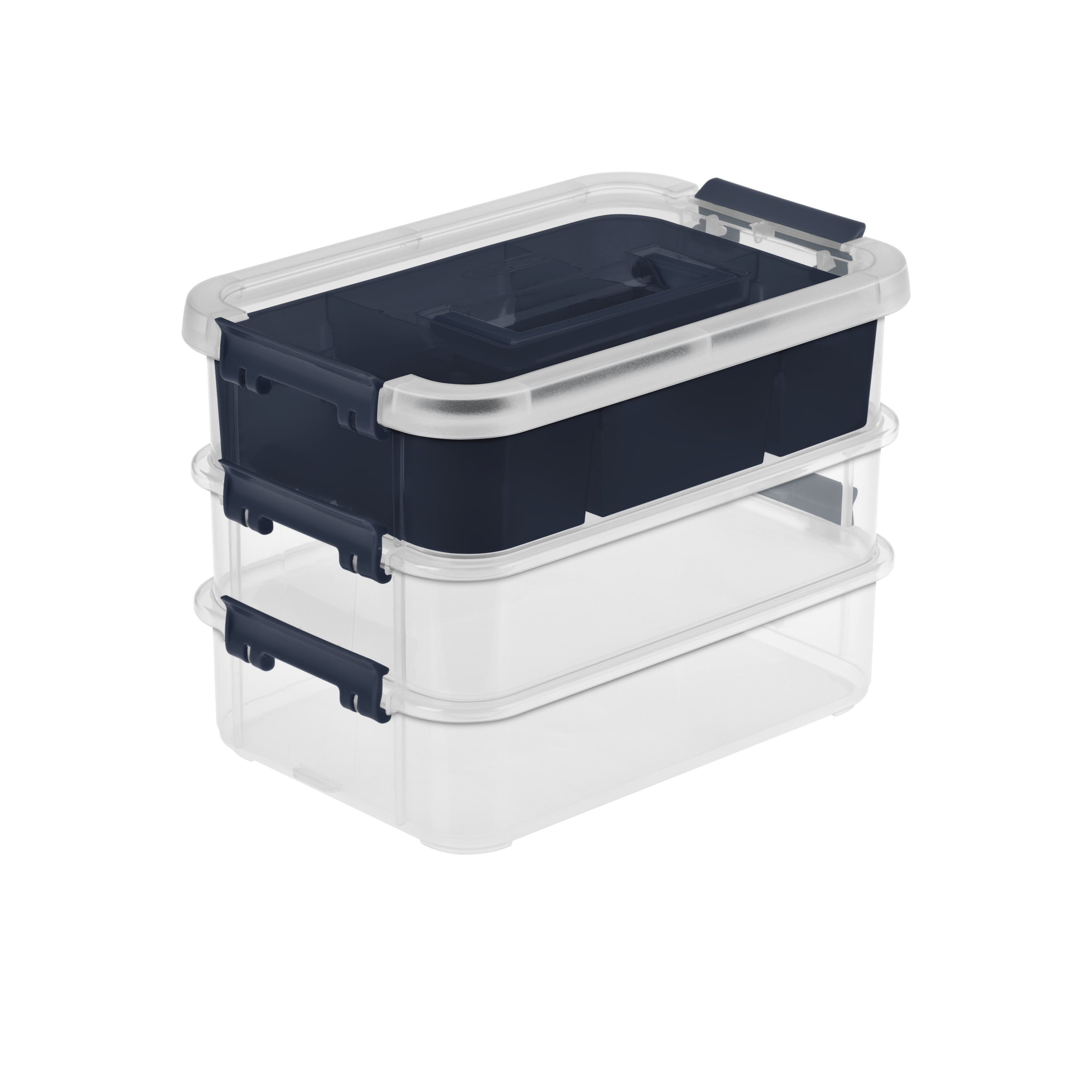 Sterilite Stack & Carry 3 Layer Handle Box & Tray Blue Cove