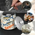 thumbnail image 4 of Yayeee Ashtray with Lid for Cigarette Smokeless Stainless Steel Home Ash Holder, Blue Sardines Pattern, 4 of 7