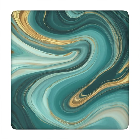 Teal Marble Gold Wave Pattern Square Fitted Tablecloth with Elastic Edge,Square Table Cover,Washable Elastic Table Cover for Home Kitchen Party Decor 34"x34"