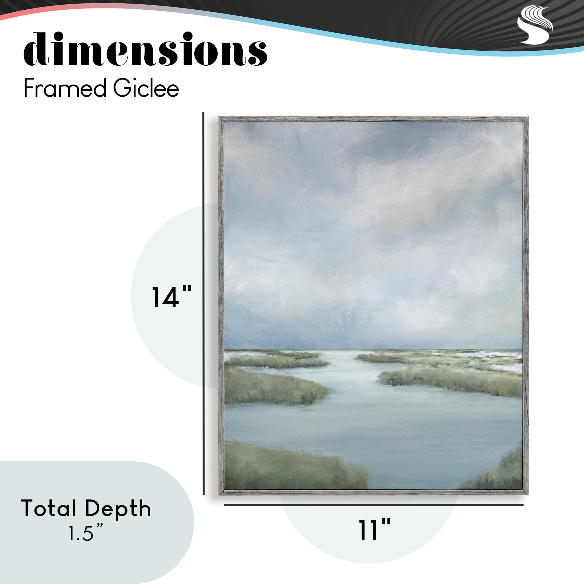 Hazy Marsh Land View Gray Framed Giclee Art, design by Leah Noel Art