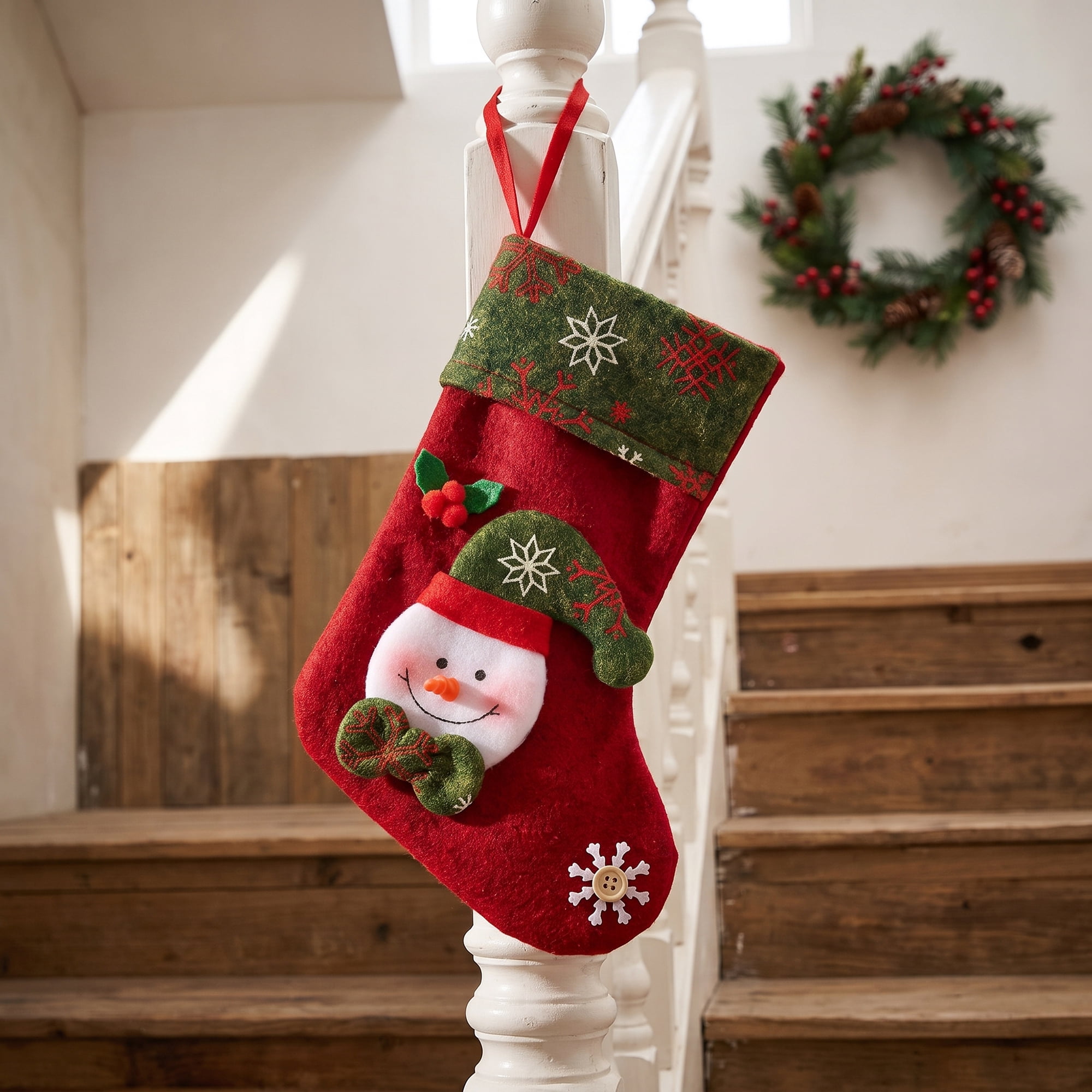 Unique Bargains Knit Christmas Stocking Double Layer Hygge Sock Green Snowflake 4Pcs