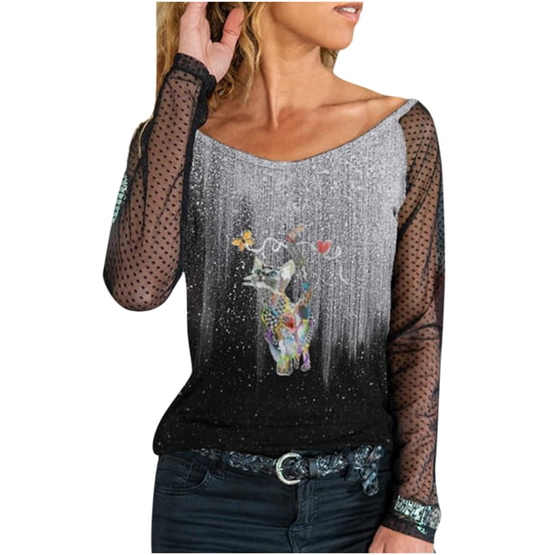 Blusa informal de manga larga con cuello redondo y manga larga para mujer Pompotops FGAJ1654