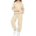 thumbnail image 6 of PInxai Kids Sweatsuits Casual Workout Sets Zip up Hooded Long Sleeve Sweatshirts Joggers with Pockets Unisex Clothing,Beige,160, 6 of 7