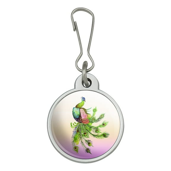 Watercolor Peacock Feathers Jacket Handbag Purse Luggage Backpack Zipper Pull Charm