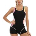 thumbnail image 3 of Traje de baño de una pieza para mujer con cuello en U ahuecado Tie Dye estampado costura traje de baño con almohadilla en el pecho negro M, 3 of 8