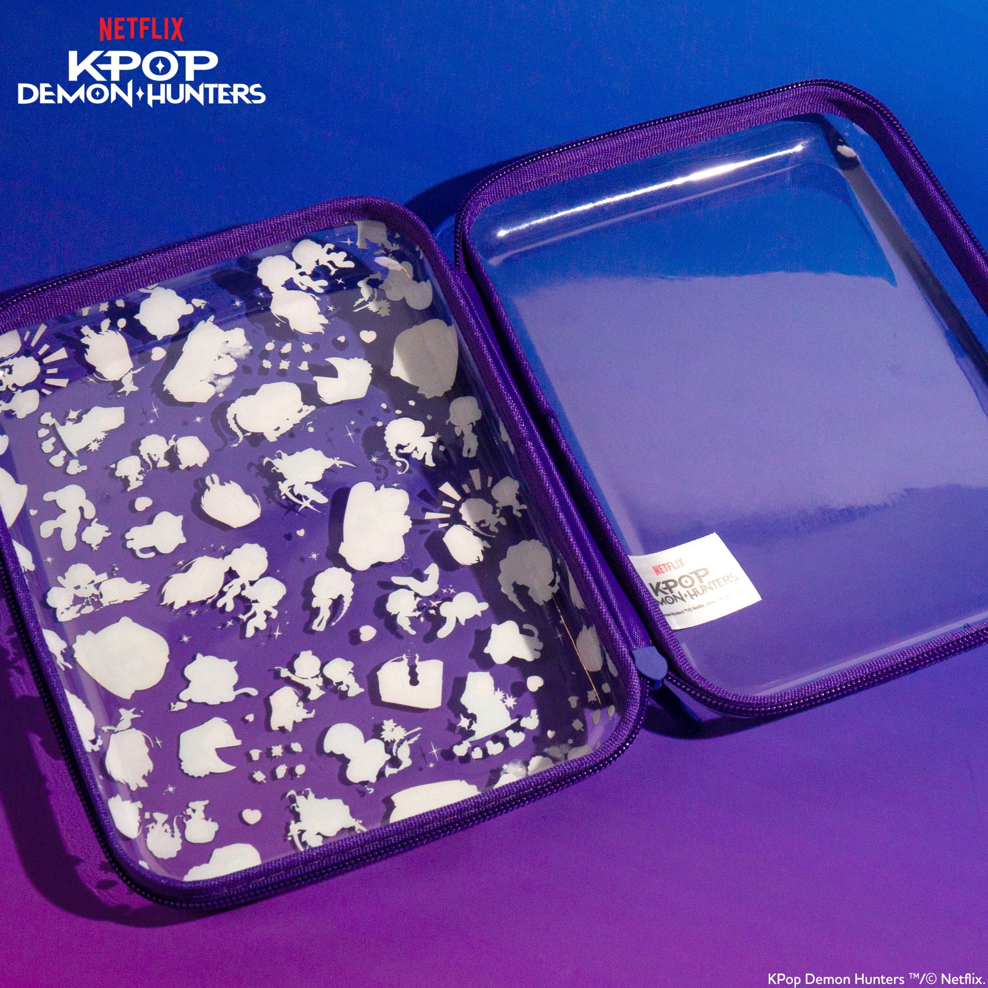Netflix KPop Demon Hunters Chibi-Style Clear Pvc Pencil Case with Purple Trim