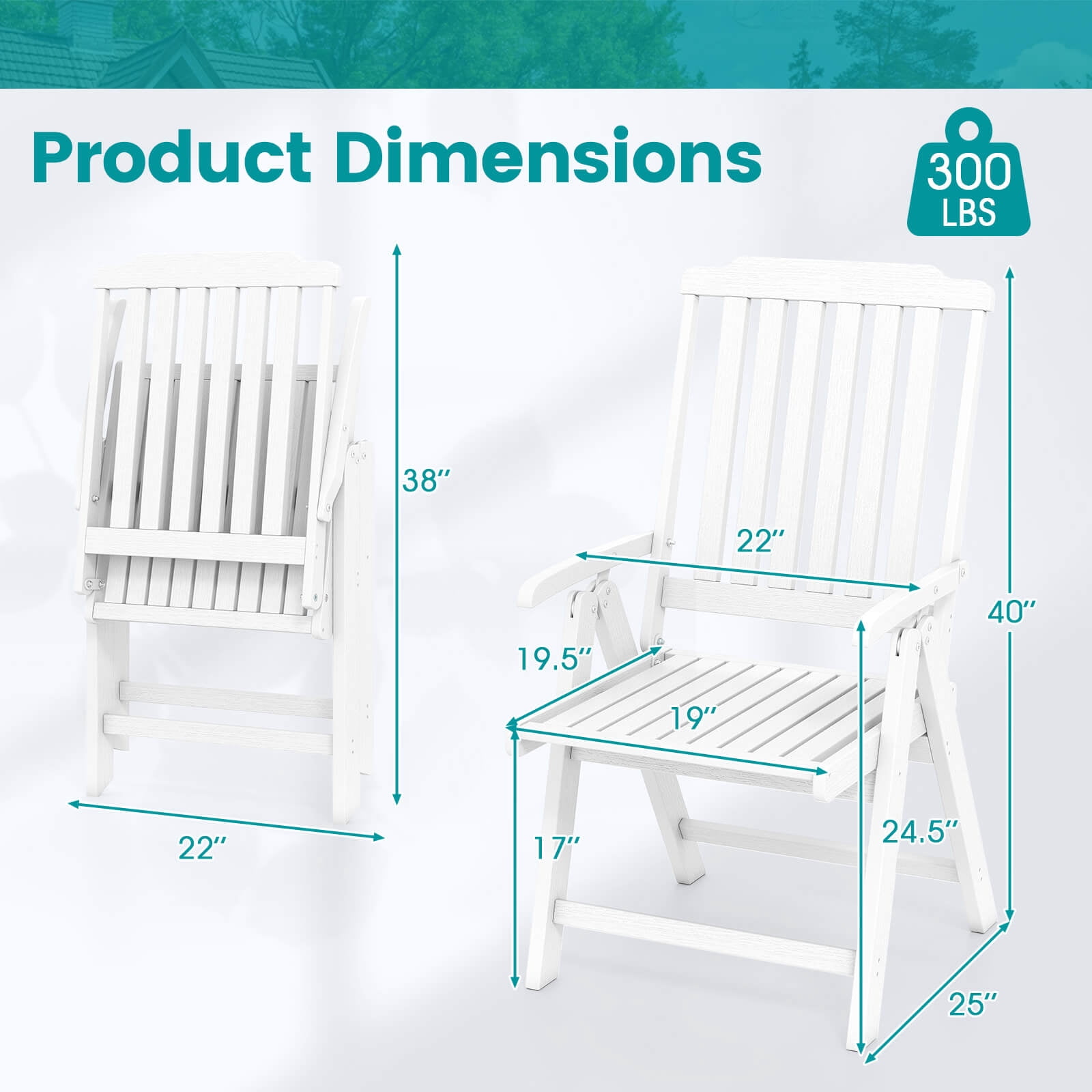 Costway Foldable Patio Chair with Armrest, Curved Back, Slatted Seat for Backyard Deck White