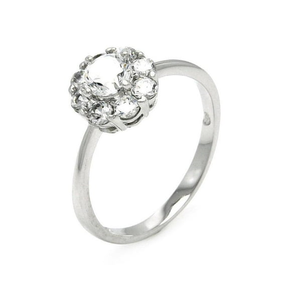 Sterling Silver 925 Rhodium Plated Clear Cluster Flower Bridal Ring White CZ Female Size 7