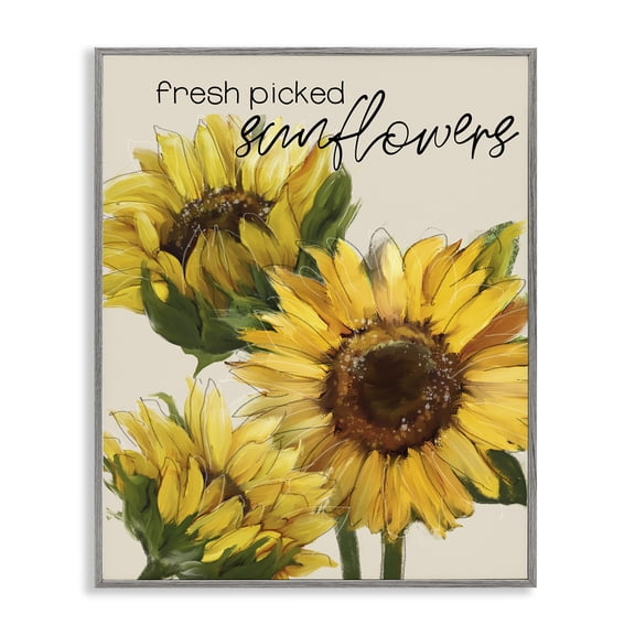 Stupell Industries Cottage Fresh Picked Sunflowers Typography Gray Framed Giclee Art, 11 x 14, by Conrad Knutsen