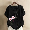thumbnail image 1 of Lydiaunistar Hauts d'Été pour Femmes Blouse en Lin Décontractée Col Rond Polyester Mode Grande Taille Manches Courtes T-shirt à Boutons, 1 of 4