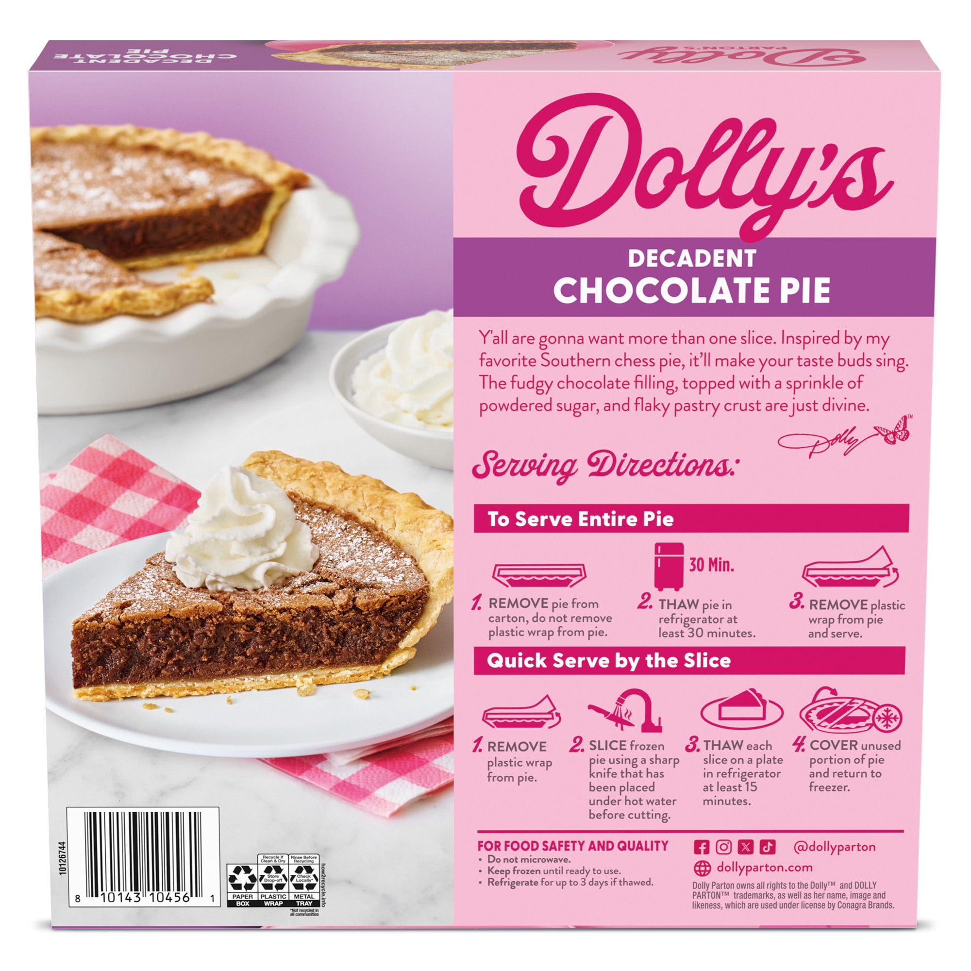 Dolly Parton's Decadent Chocolate Pie, Whipped, Thaw-and-Serve (Frozen) 21.6 oz.