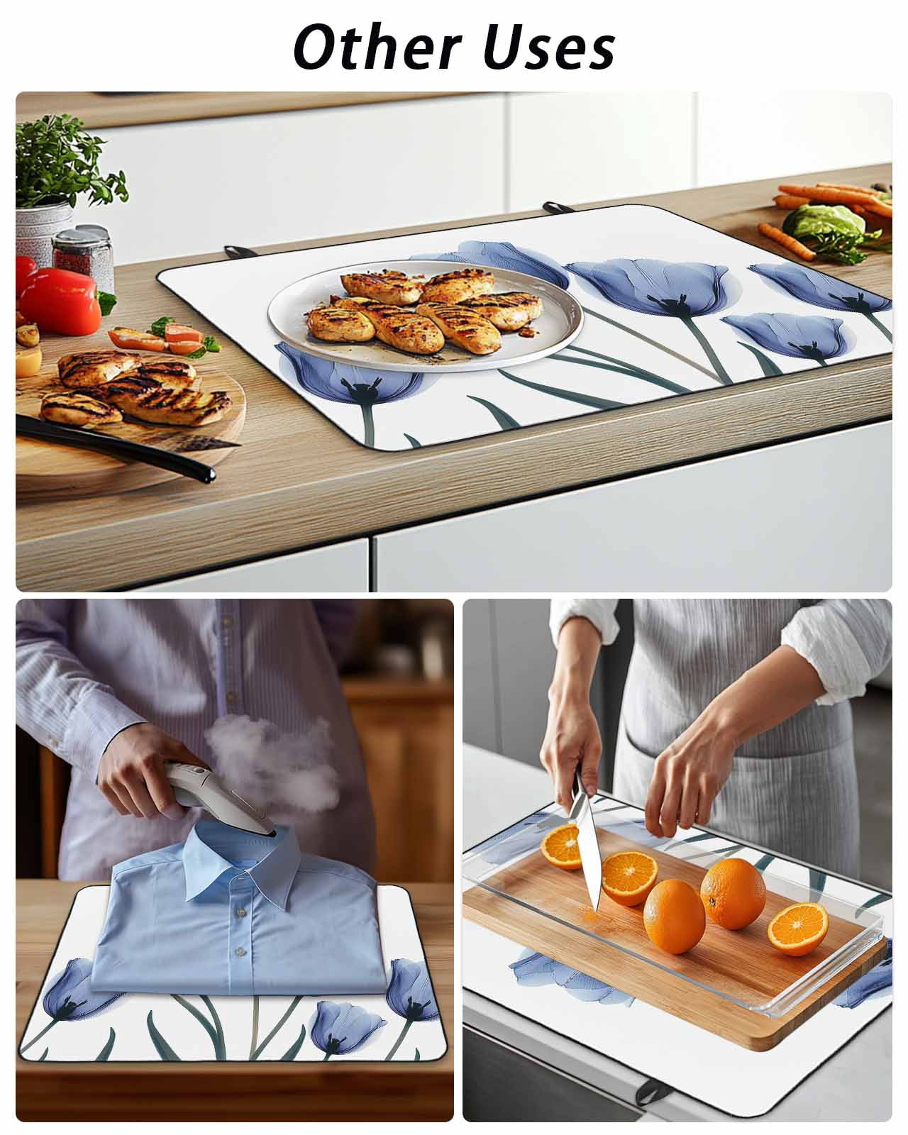 Stove Top Covers for Electric Stove, Blue Tulip Flower Glass Stovetop Cover Protector, Vintage Spring Plant Floral Botanical Induction Cooktop Protector Oven Mat for Kitchen Countertop 24"x21"