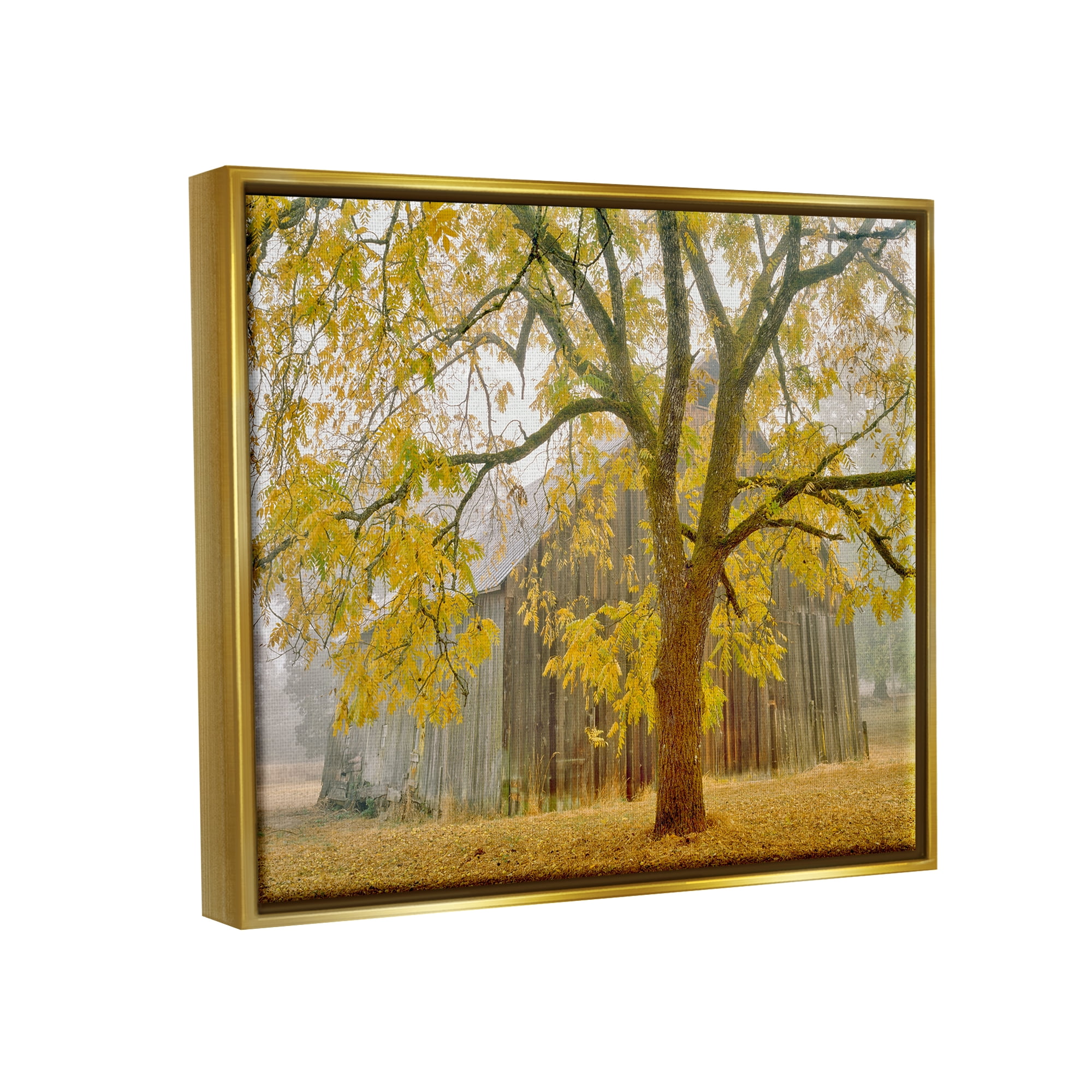 Stupell Industries Rustic Cabin Autumn Foliage Landscape Photography Gold Floater Framed Art Print Wall Art