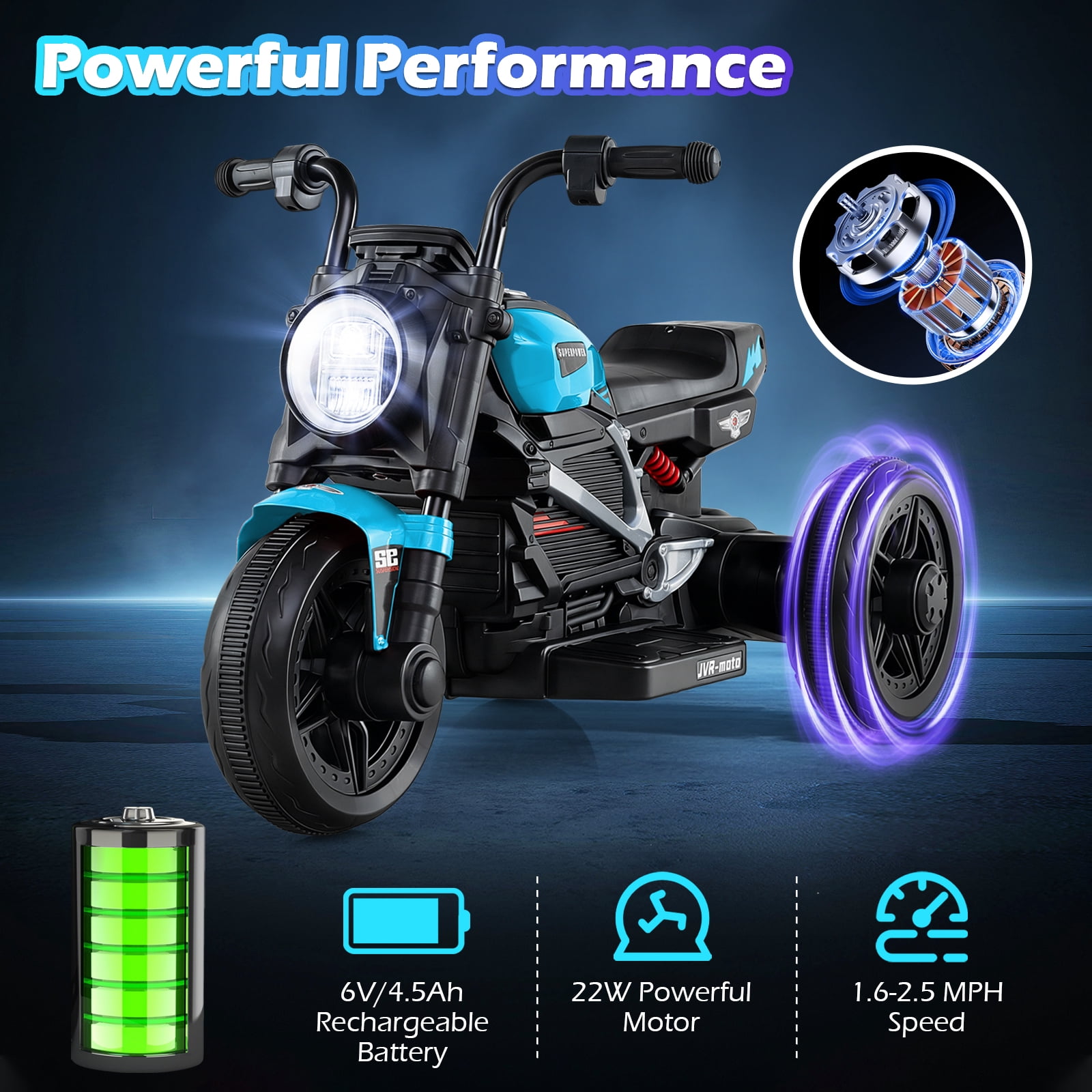 Gymax 6V Kids Motorcycle w/Song Story LED Headlights Accelerator Pedal & 3 Wheels Blue