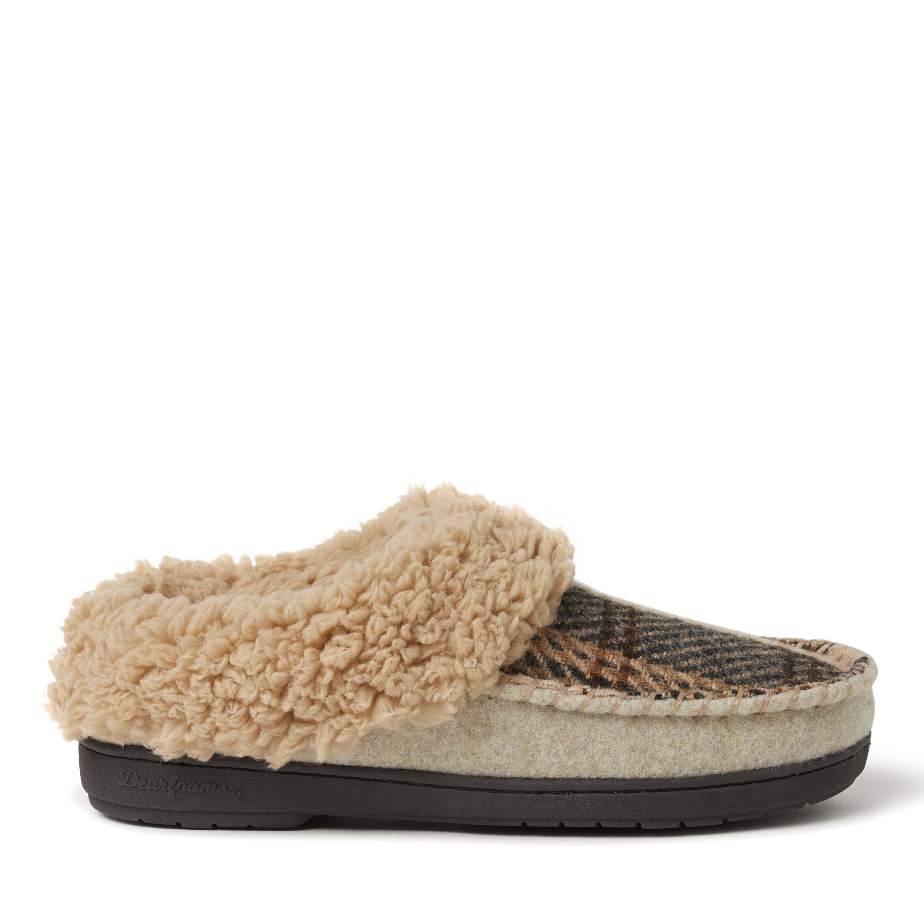 Dearfoams - Dearfoams Plaid & Wool Inspired Foldover Slippers with ...