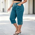 thumbnail image 2 of Ruimatai Womens Capri Cropped Pants Drawstring Elastic Waist Pocket Button Detail Plus Size Casual Vacation Trousers, 2 of 7
