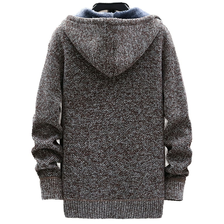 Men s Thick Fleece Faux Fur Lined Hoodie Jackets Zip Up Winter Thermal Coat Outerwear