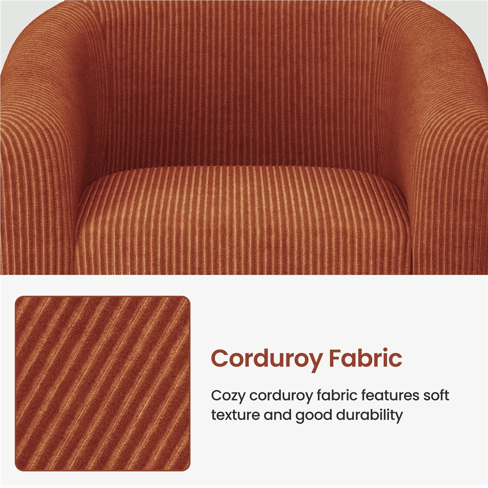Yaheetech Corduroy Fabric Accent Barrel Chair for Living Room, Brick Red