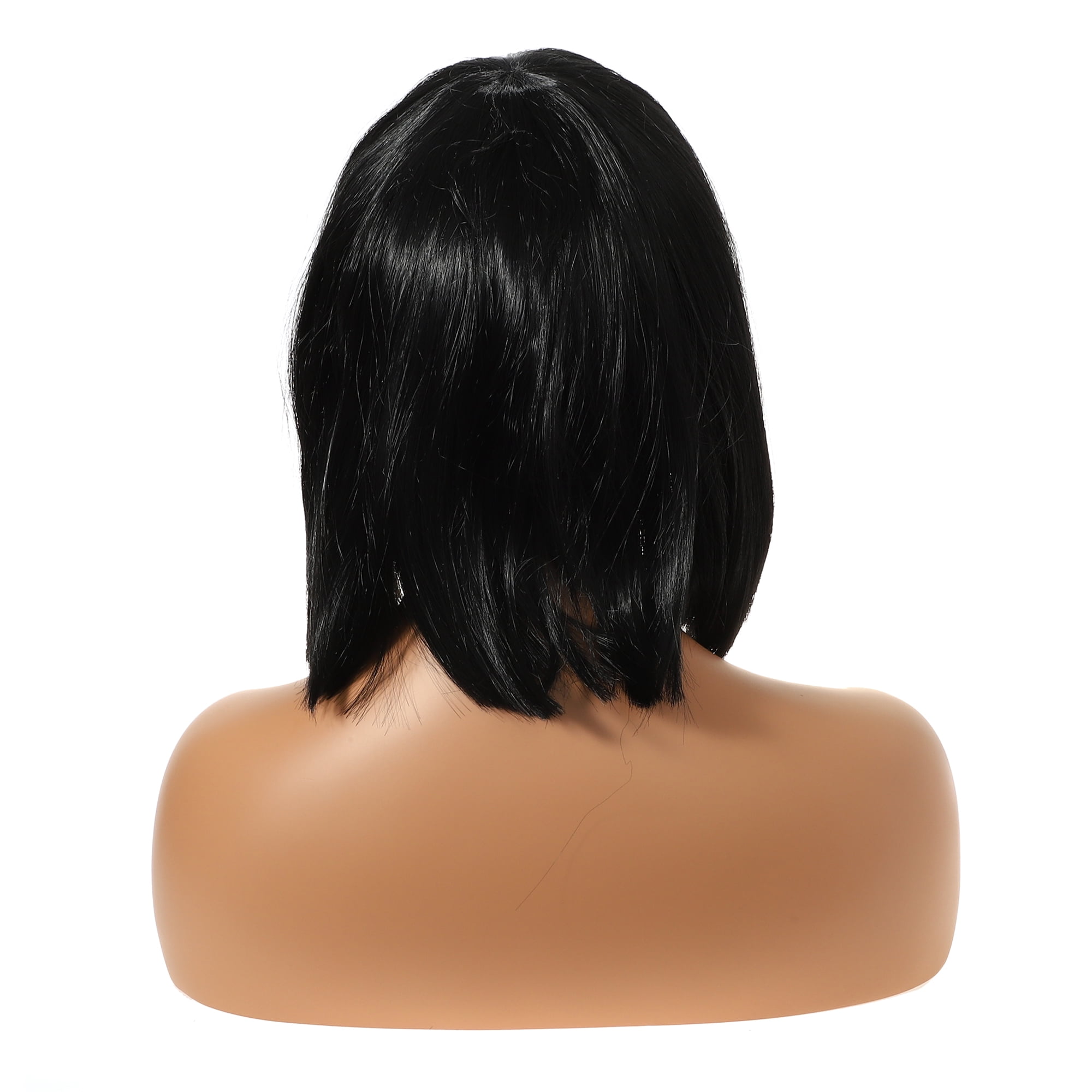 Unique Bargains Human Hair Wigs for Women 12" Black Bob Wig with Wig Cap