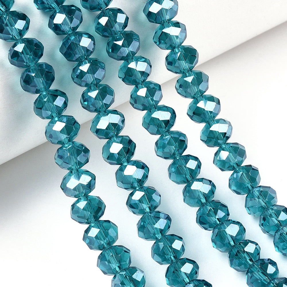 10strands Electroplate Glass Beads Strands Pearl Luster Faceted Rondelle Steel Blue 10x8mm Hole: 1mm about 60~61pcs/strand 46~48cm