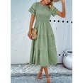 thumbnail image 5 of Women'S Spring Summer Solid Color Elegant Dresses Crewneck Cut Out Maxi Dress Fruit Green S, 5 of 9