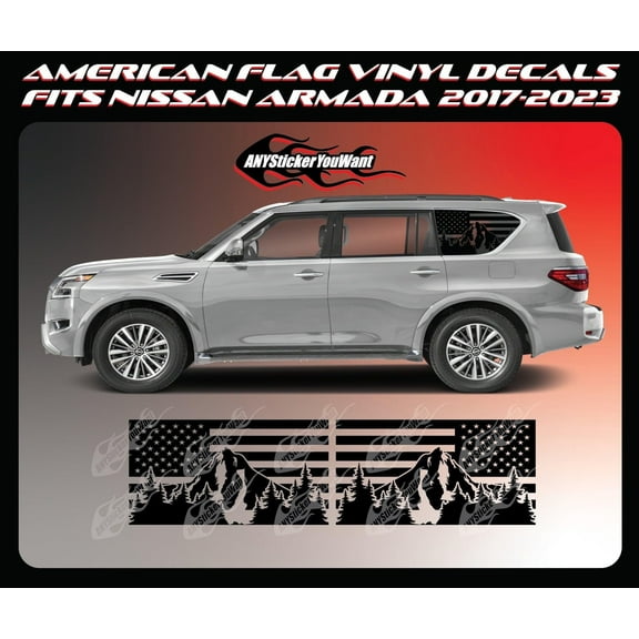 AnyStickerYouWant - American Flag Mountain & Trees Vinyl Decal Window Stickers Compatible with and Fits Nissan Armada 2017-2023 - Set of Two