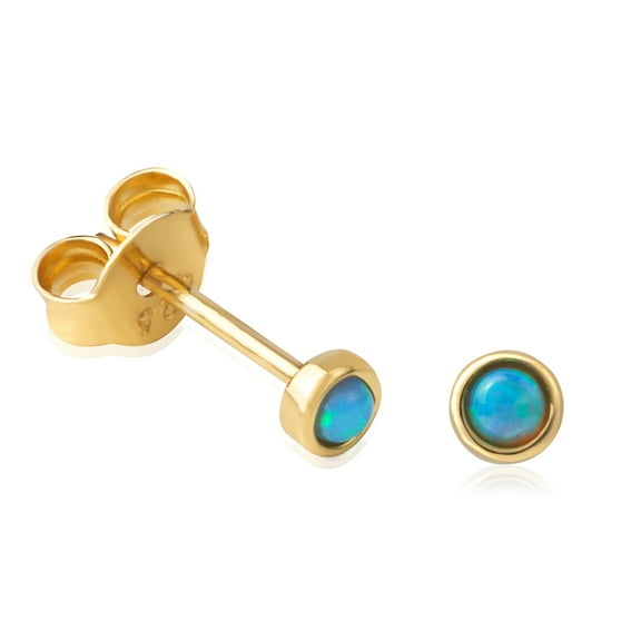 18K Yellow Gold Plated Sterling Silver Faux Blue Opal Stud Earrings