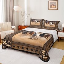 jejeloiu Fram Animal Horse Twin Sheet Sets,Retro Stars Print Twin Fitted Sheet,Rustic Farmhouse Cabin Flat Sheet For Men Women,Ultra Soft Home Decor,3 Pieces