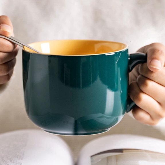 Farcauo 21oz Soup Bowls Microwave Safe with Handles Spoon and Coaster Cute Large Soup Mugs XXL Coffee Mug Big Ceramic Tea Cups Cappuccino Cup Gift Birthday Gifts for Women and Men
