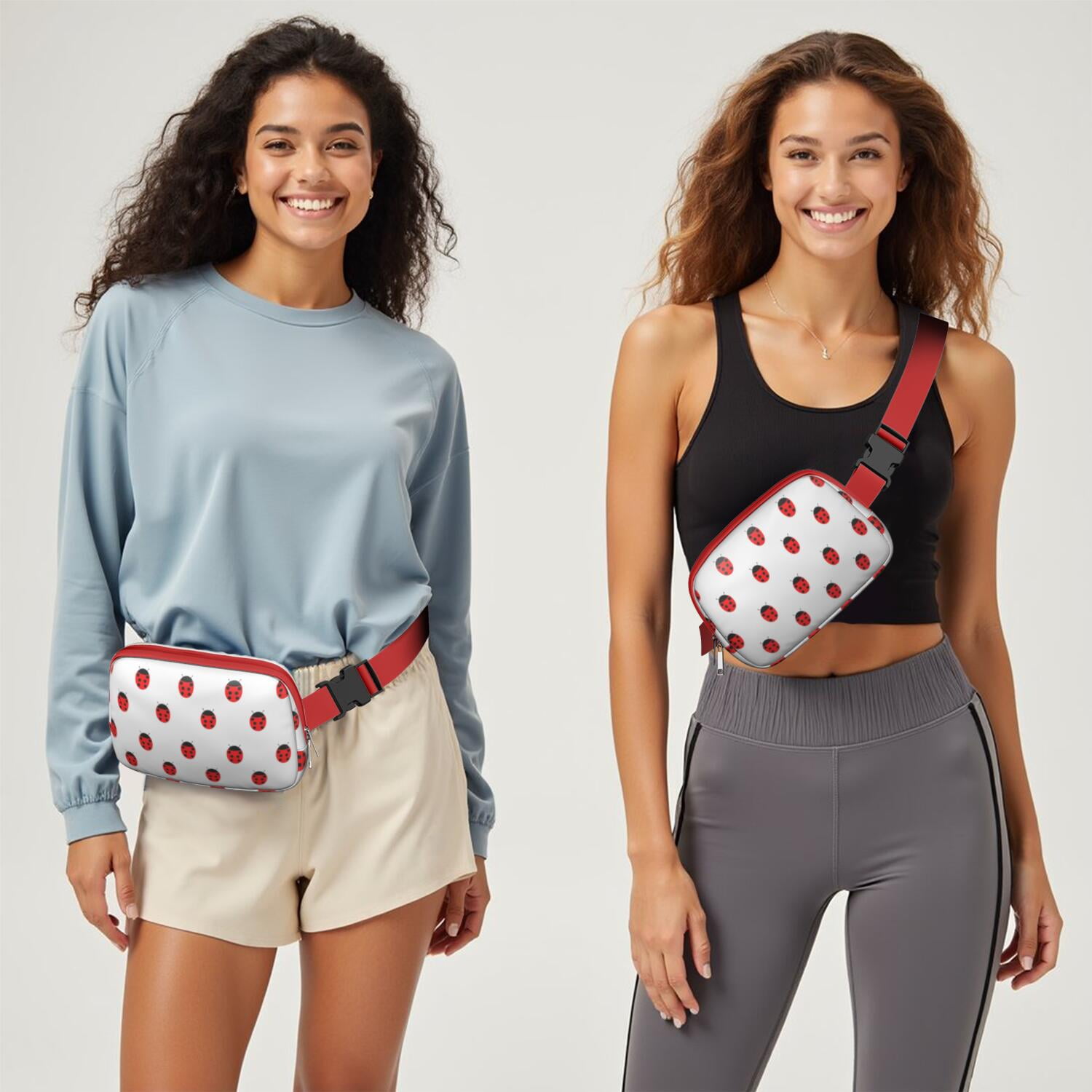 Garden Ladybird Fanny Pack – Cute Cartoon Red Ladybug Waist Bag for Women with Nature Insect Print and Polka Dot Style