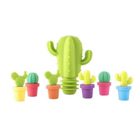 

Yoone Cute Cactus Silicone Wine Bottle Stopper Anti-Leakage Plug Glass Marker Set