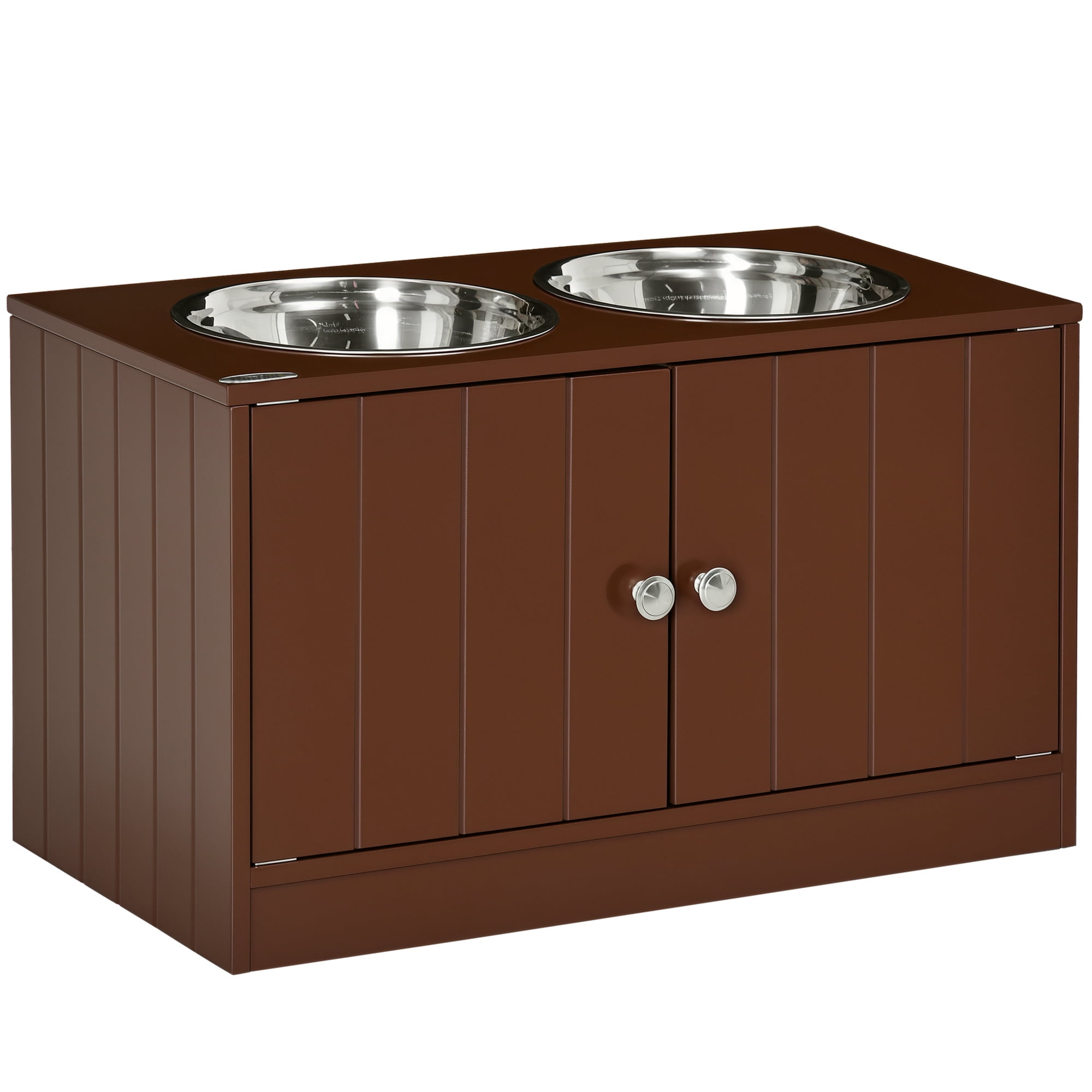 PawHut Large Elevated Dog Bowl Stand with Storage Cabinet and 44 Liter Capacity, Raised Pet Feeding Station in Brown