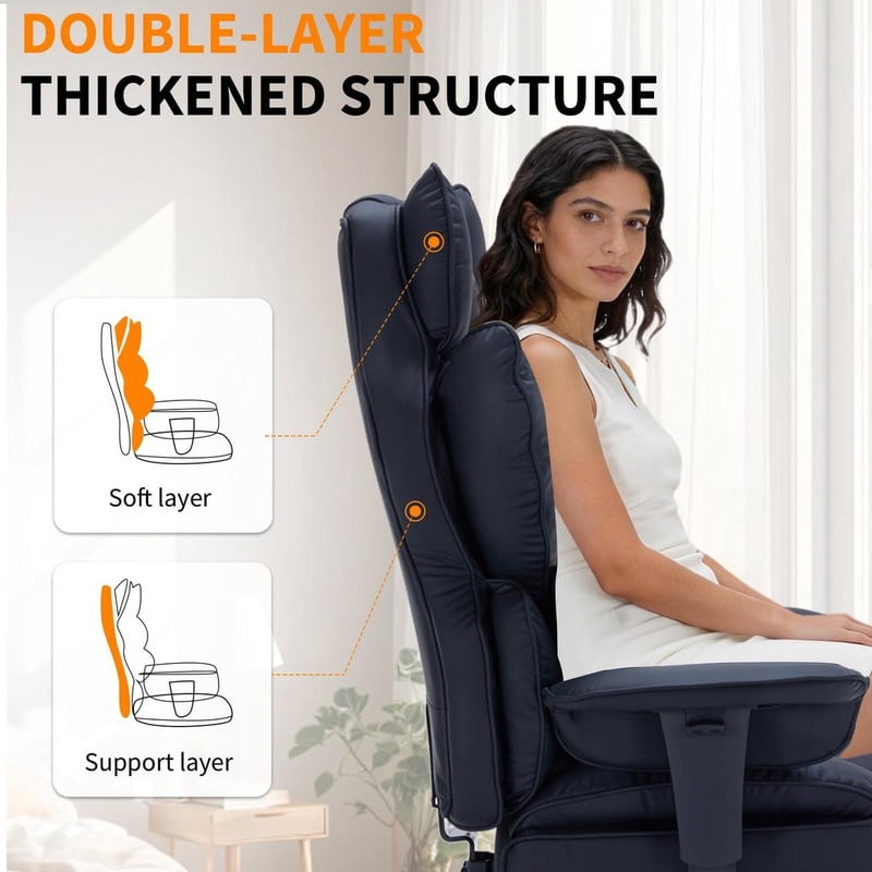 Office Chair with Footrest, 440LBS Capacity Big and Tall Executive Chair, Ergonomic High Back Desk Chair with Reclining Function, Faux Leather Computer Chair for Home Office