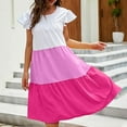 thumbnail image 4 of Vestido de playa de cuello redondo de verano de manga corta informal de moda para mujer Pompotops  ghjkhdj12744, 4 of 9