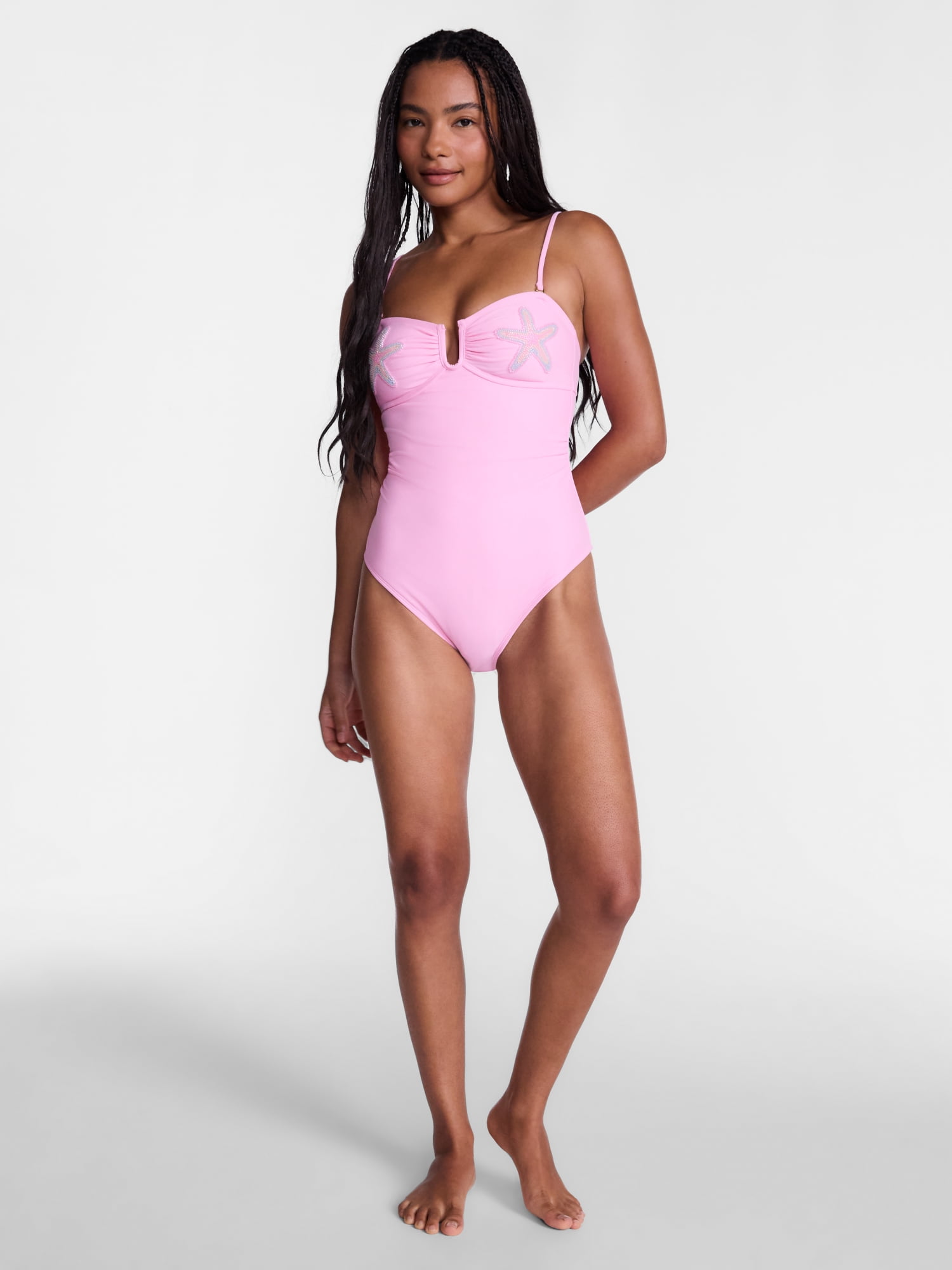 No Boundaries Sun Coast Beaded Starfish One Piece Swimsuit, Women's XXS-XXL