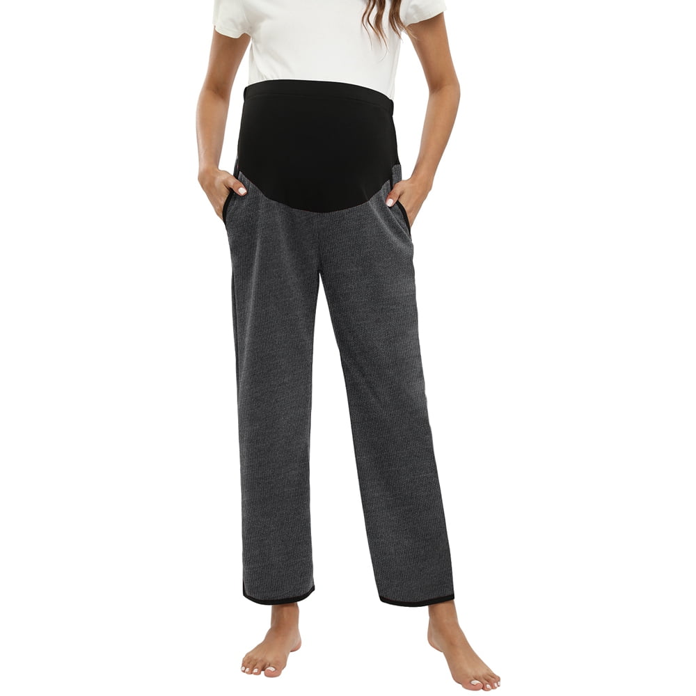 GetUSCart- AMiERY Women's Summer Striped Pjs Pregnancy Pant Comfy Stretch  High Waist Wide Leg Lounge Palazzo Pajamas Pants (XL, Grey Striped)