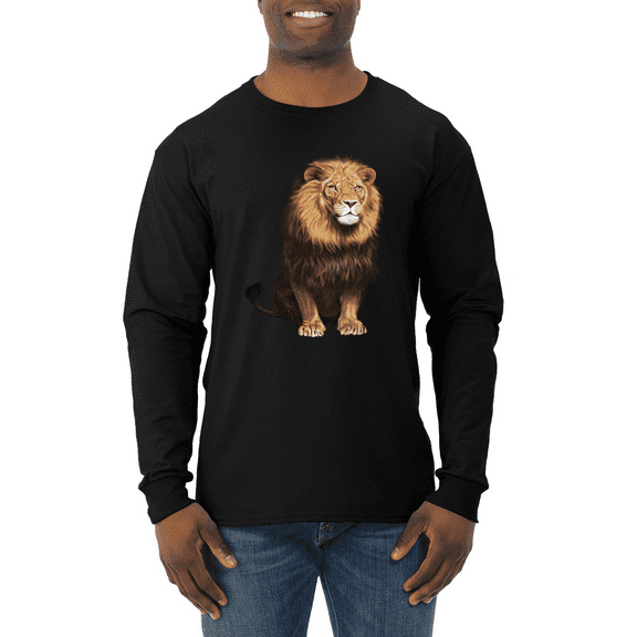 Cute Sitting African Lion Animal Lover Mens Long Sleeve Shirt