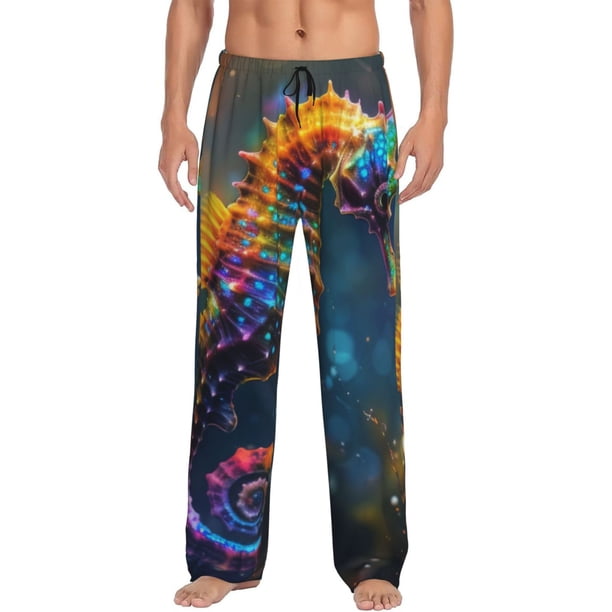 Fotbe Neon Seahorse Underwater Realm Pantalones de Pijama para Hombre, Pantalones de Dormir, Pantalones de Casa con Cintura Ajustable y Bolsillos-X-Large