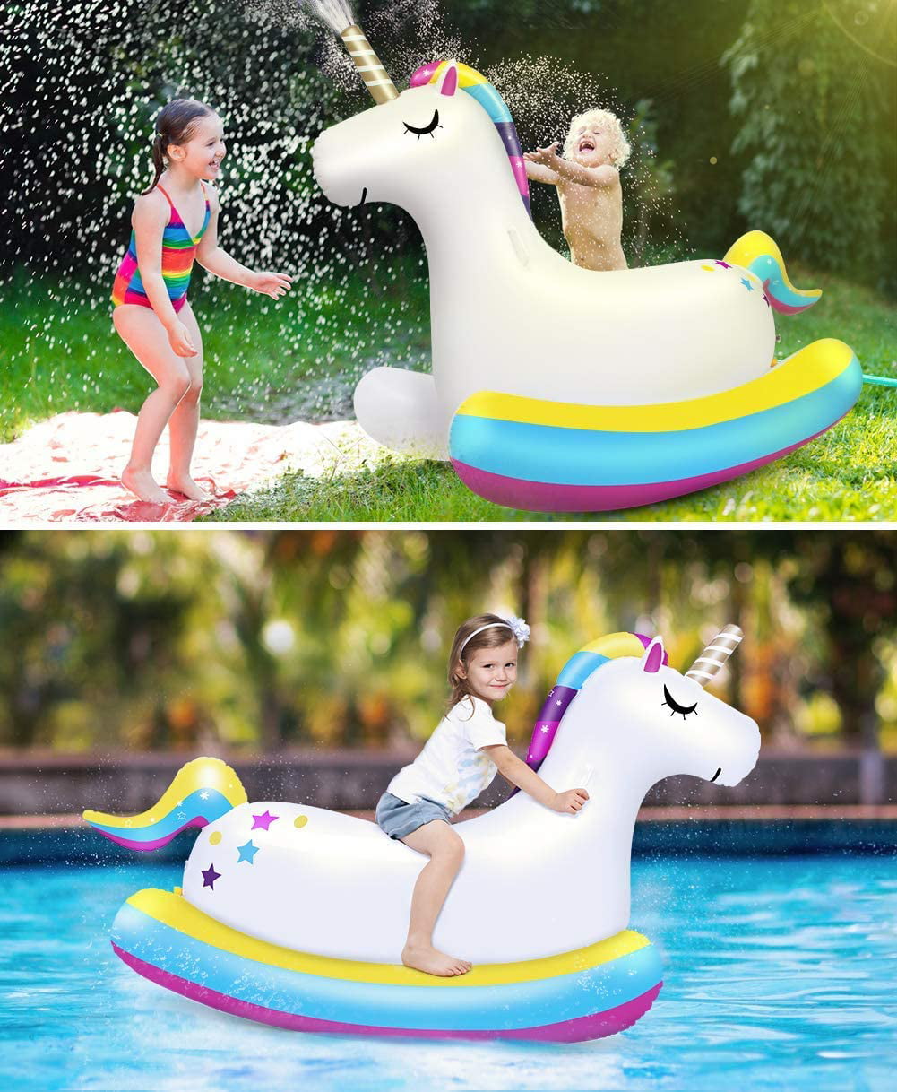 New Giant Inflatable Unicorn Pool Float Floatie Ride On with Fast Valves 
