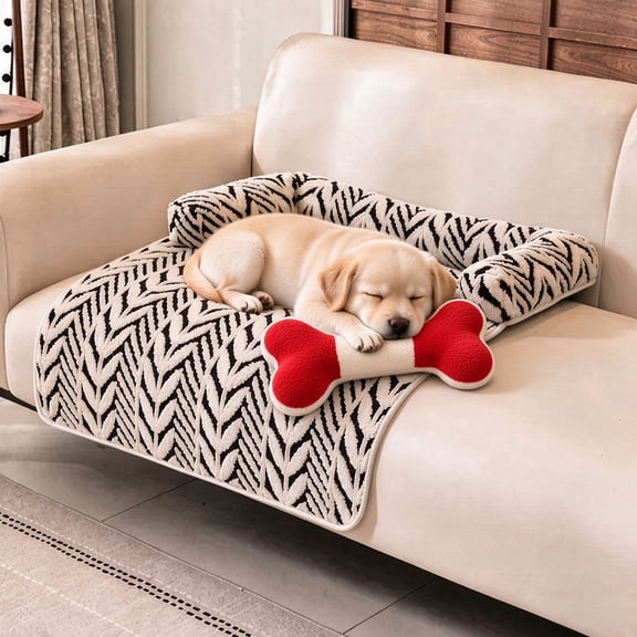 Calming Dog Couch Bed Mat with Neck & Head Support, Soft Flannel Pet Sofa Cover, Non-Slip & Washable for Small & Medium Dogs and Cats