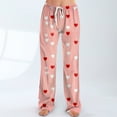 thumbnail image 2 of Women's Comfy Pajama Lounge Pants Heart Graphic Print Pjs Drawstring Jogger Wide Leg Athletic Pants, 2 of 4