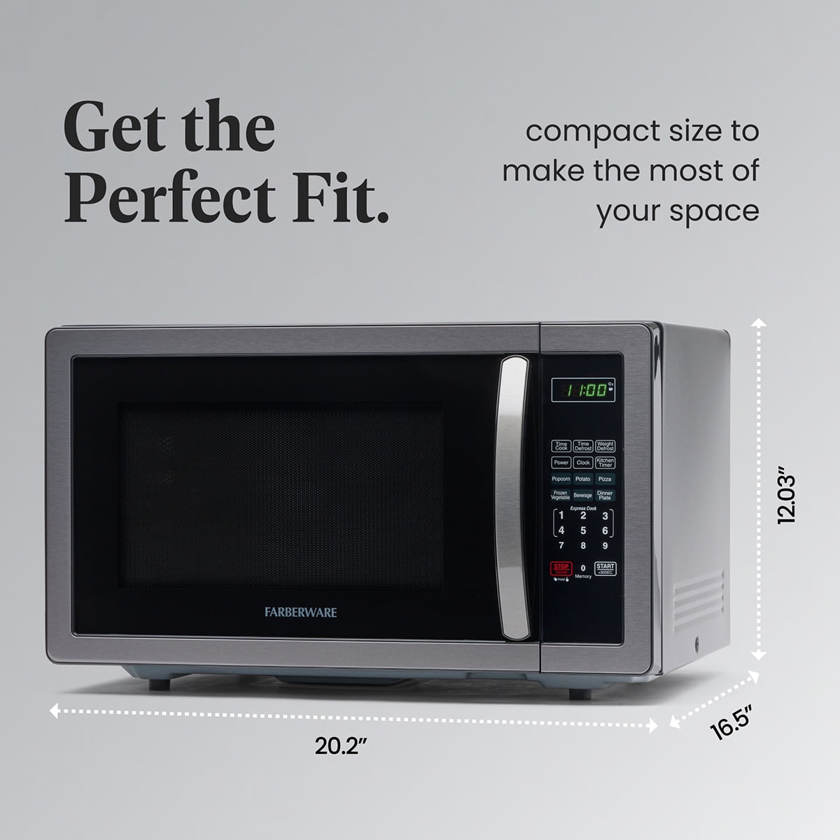 Farberware 1.1 cu ft Microwave Oven, 1000W Countertop Microwave Oven with LED Display, Black/Stainless Steel