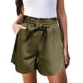 thumbnail image 2 of Cotton Linen Shorts for Women Summer Casual Lightweight Elastic High Waist Wide Leg Loose Flowy Beach Shorts with Pockets, 2 of 4