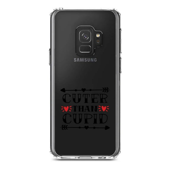 DistinctInk Clear Shockproof Hybrid Case for Samsung Galaxy S9 (5.8" Screen) - TPU Bumper Acrylic Back Tempered Glass Screen Protector - Cuter Than Cupid - Valentine