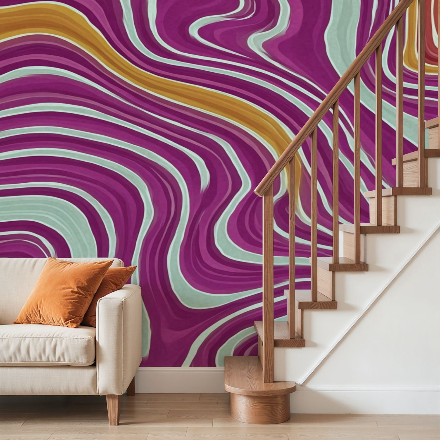Wall Mural Peel and Stick seamless abstract 60s design paper wave seamless pictures Self-Adhesive Wallpaper Removable Wall Decal Wall Sticker Home Decor for Living Room Bedroom 100"x144"