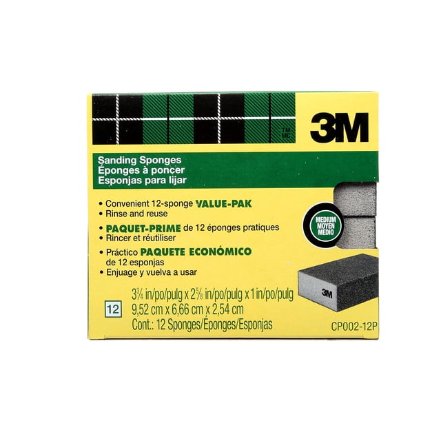 Bloque de esponja lijadora 3M CP002 de grano medio, paquete de 12