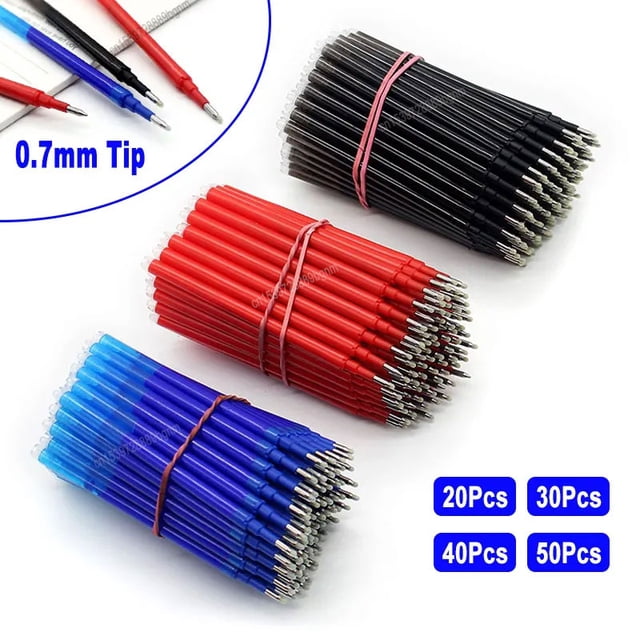 20/30/40/50Pcs Set Erasable Gel Pen Refill 0.7mm Tip Color Ink Rod Replacement Office Writing Drawing Stationery Accessory 11cm 50Pcs Blue