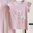 thumbnail image 5 of UAYOTSE Girls Summer Two Piece Set with Ruffled Sleeve Vest and Flared Pants Cartoon Print Breathable Cotton Childrens Clothing,Sizes 18-24 Months, 5 of 6